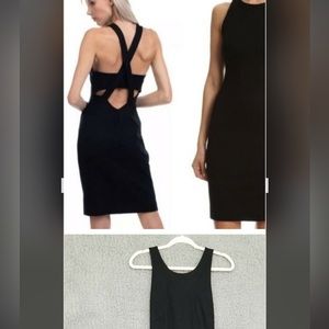 L'Agence Eve Black Cross Srappy Back Body Con LBD Dress Women's 8